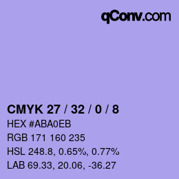 カラーコード: CMYK 27 / 32 / 0 / 8 | qconv.com