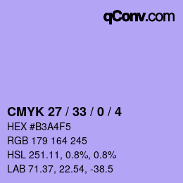 Color code: CMYK 27 / 33 / 0 / 4 | qconv.com