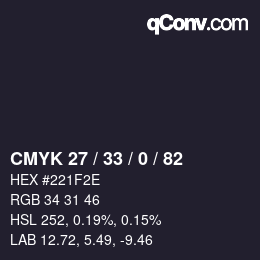 カラーコード: CMYK 27 / 33 / 0 / 82 | qconv.com