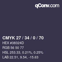Farbcode: CMYK 27 / 34 / 0 / 70 | qconv.com
