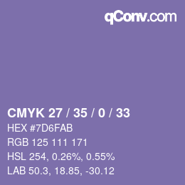 Color code: CMYK 27 / 35 / 0 / 33 | qconv.com