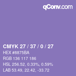 カラーコード: CMYK 27 / 37 / 0 / 27 | qconv.com