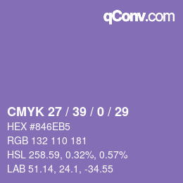 颜色代码: CMYK 27 / 39 / 0 / 29 | qconv.com