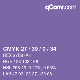 Farbcode: CMYK 27 / 39 / 0 / 34 | qconv.com