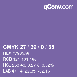 カラーコード: CMYK 27 / 39 / 0 / 35 | qconv.com
