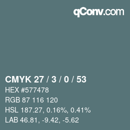 カラーコード: CMYK 27 / 3 / 0 / 53 | qconv.com