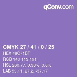Color code: CMYK 27 / 41 / 0 / 25 | qconv.com