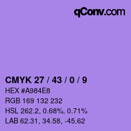 颜色代码: CMYK 27 / 43 / 0 / 9 | qconv.com