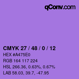 Farbcode: CMYK 27 / 48 / 0 / 12 | qconv.com