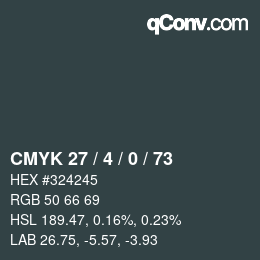 Farbcode: CMYK 27 / 4 / 0 / 73 | qconv.com