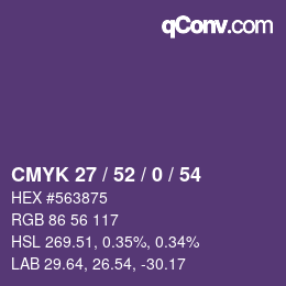 Farbcode: CMYK 27 / 52 / 0 / 54 | qconv.com