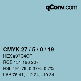 カラーコード: CMYK 27 / 5 / 0 / 19 | qconv.com