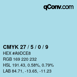 カラーコード: CMYK 27 / 5 / 0 / 9 | qconv.com