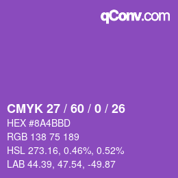 カラーコード: CMYK 27 / 60 / 0 / 26 | qconv.com