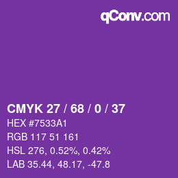 Color code: CMYK 27 / 68 / 0 / 37 | qconv.com