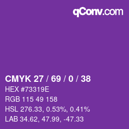 Color code: CMYK 27 / 69 / 0 / 38 | qconv.com