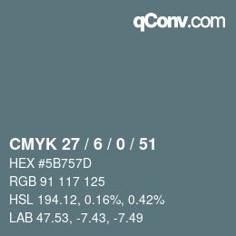 颜色代码: CMYK 27 / 6 / 0 / 51 | qconv.com