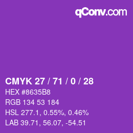 カラーコード: CMYK 27 / 71 / 0 / 28 | qconv.com