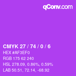 Color code: CMYK 27 / 74 / 0 / 6 | qconv.com