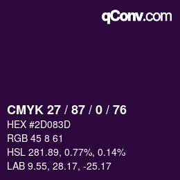 Color code: CMYK 27 / 87 / 0 / 76 | qconv.com