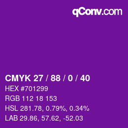 カラーコード: CMYK 27 / 88 / 0 / 40 | qconv.com