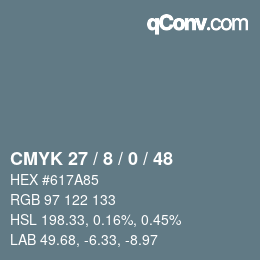 颜色代码: CMYK 27 / 8 / 0 / 48 | qconv.com