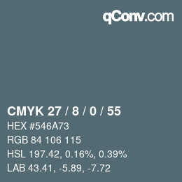 颜色代码: CMYK 27 / 8 / 0 / 55 | qconv.com