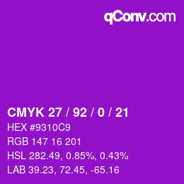 カラーコード: CMYK 27 / 92 / 0 / 21 | qconv.com