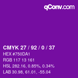 颜色代码: CMYK 27 / 92 / 0 / 37 | qconv.com