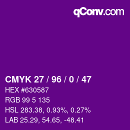 Code couleur: CMYK 27 / 96 / 0 / 47 | qconv.com