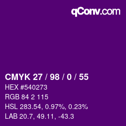 Color code: CMYK 27 / 98 / 0 / 55 | qconv.com