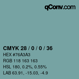 カラーコード: CMYK 28 / 0 / 0 / 36 | qconv.com
