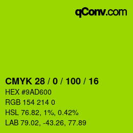 颜色代码: CMYK 28 / 0 / 100 / 16 | qconv.com