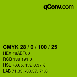 カラーコード: CMYK 28 / 0 / 100 / 25 | qconv.com