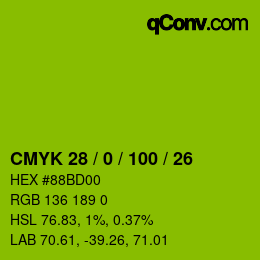 Color code: CMYK 28 / 0 / 100 / 26 | qconv.com