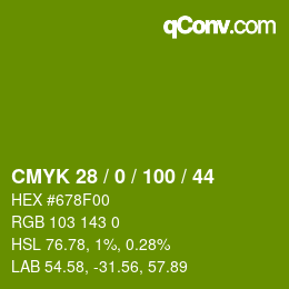 颜色代码: CMYK 28 / 0 / 100 / 44 | qconv.com