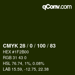 颜色代码: CMYK 28 / 0 / 100 / 83 | qconv.com
