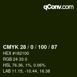 Farbcode: CMYK 28 / 0 / 100 / 87 | qconv.com