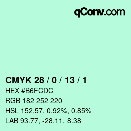 カラーコード: CMYK 28 / 0 / 13 / 1 | qconv.com