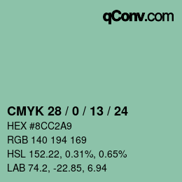 カラーコード: CMYK 28 / 0 / 13 / 24 | qconv.com