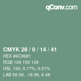 カラーコード: CMYK 28 / 0 / 14 / 41 | qconv.com