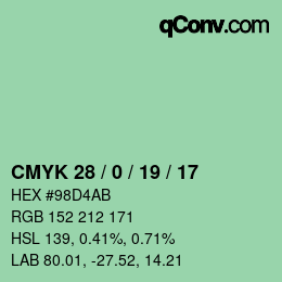 カラーコード: CMYK 28 / 0 / 19 / 17 | qconv.com
