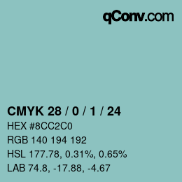 Farbcode: CMYK 28 / 0 / 1 / 24 | qconv.com