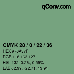 カラーコード: CMYK 28 / 0 / 22 / 36 | qconv.com
