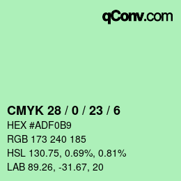 Color code: CMYK 28 / 0 / 23 / 6 | qconv.com