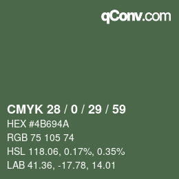 Farbcode: CMYK 28 / 0 / 29 / 59 | qconv.com