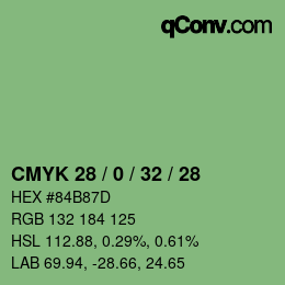 颜色代码: CMYK 28 / 0 / 32 / 28 | qconv.com