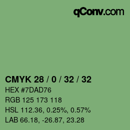 颜色代码: CMYK 28 / 0 / 32 / 32 | qconv.com