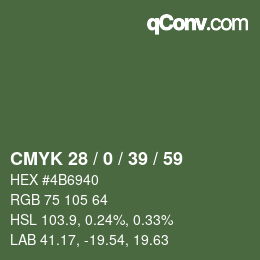 颜色代码: CMYK 28 / 0 / 39 / 59 | qconv.com