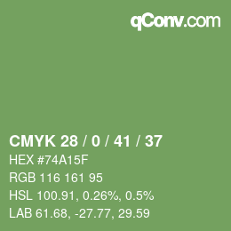 カラーコード: CMYK 28 / 0 / 41 / 37 | qconv.com